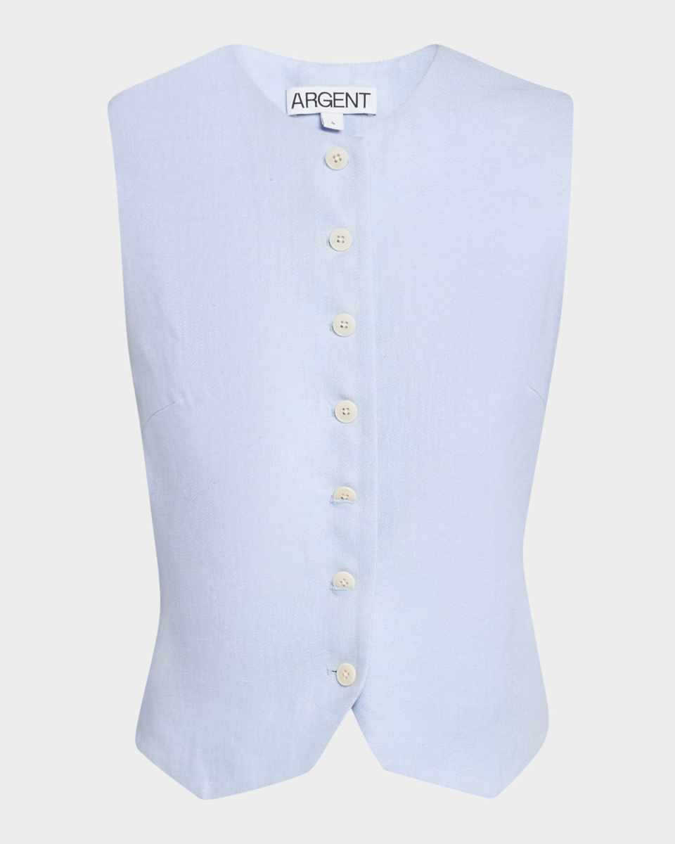 High-Neck Linen Twill Waistcoat